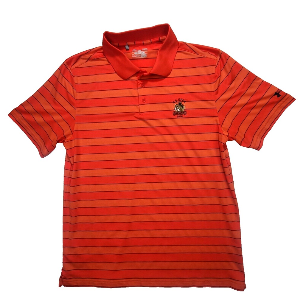 Under Armour Men's Polo Shirt Large Orange HeatGear US Open Golf Loose Fit